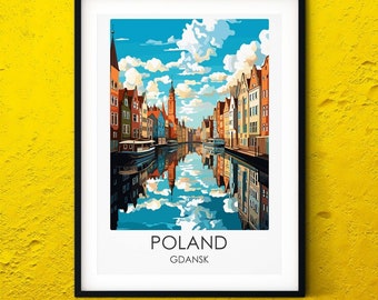 Poland Gdansk modern city landmark travel print, world cities art personalised travel poster