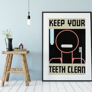 Digitaler Download Zahnarzt Druck, halten Sie Ihre Zähne sauber Illustration Druck, antike Badezimmer bedruckbar, Badezimmer Wandkunst wpa Bad Plakat