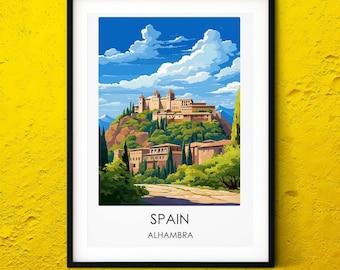 Spain Alhambra city print, world cities art modern travel print, personalised travel poster