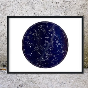Impresión de mapa de estrellas enmarcada, carta de estrellas antiguas - carta de estrellas vintage de 1911, astronomía constelación celestial cartel de estrellas arte de pared A5, A4, A3, A2