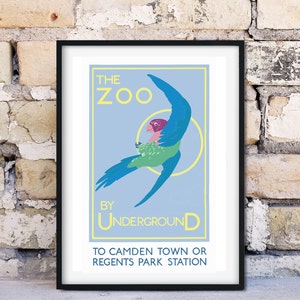 Framed Antique Advertising Print, &#39;The Zoo by Underground&#39; vintage poster, london underground and london zoo poster, advertising sign