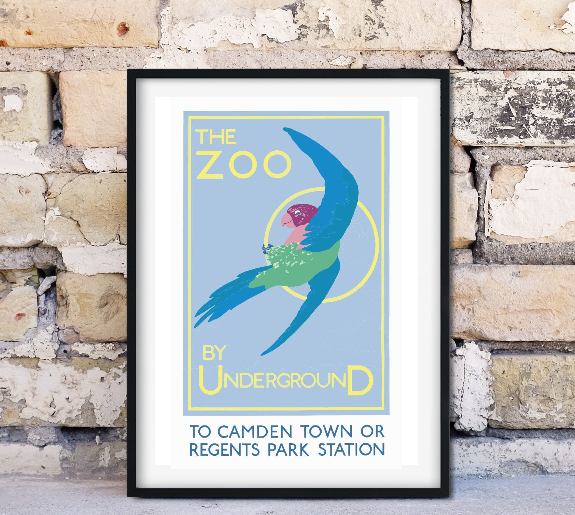 Framed Antique Advertising Print, 'the Zoo by Underground' Vintage