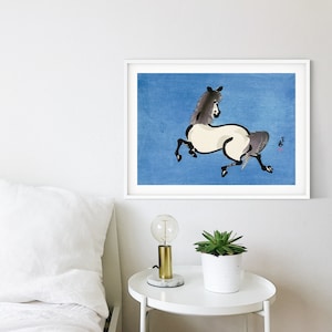 Framed Japanese Horse Print, Traditional Japanese Woodblock Print, Chinese Brush Horse art print