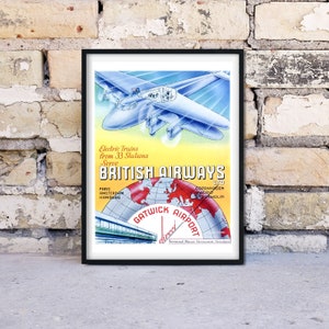 British Airways illustrated vintage poster print Vintage Advertising Prints