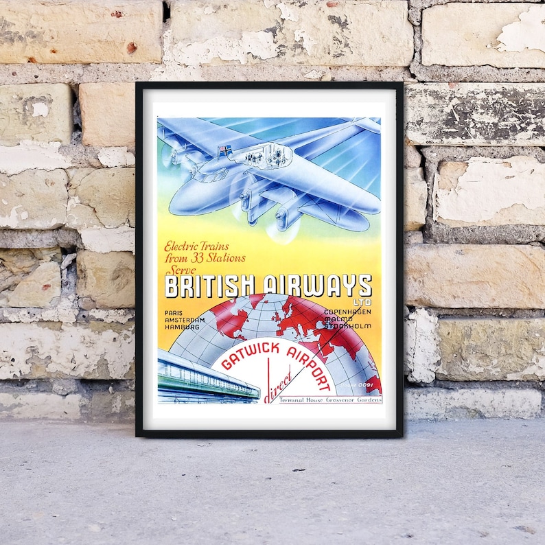 British Airways illustrated vintage poster print Vintage Advertising Prints