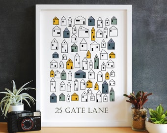 Personalised House print, Little house print House warming gift , New Home print, houses art personalised print