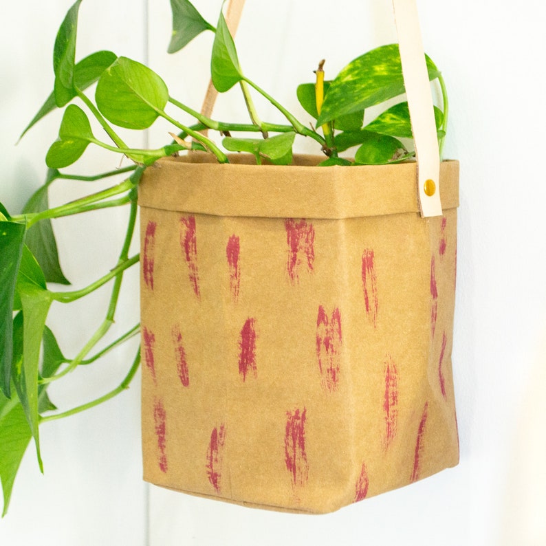 Hand painted Hanging paper planter, washable paper hanging storage pod, brush stroke wall planter, urban jungle paper pot, wall organization image 8