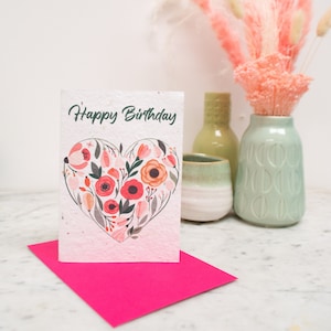 Joyeux anniversaire Carte de papier de graines de cœur et de fleurs