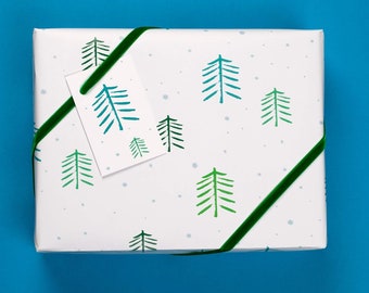 Luxury Minimalist Trees Christmas Wrapping paper Gift Tag set