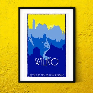 Wilno Lituania 'Wilno' Travel Print, cartel de viaje Art Déco Vilnius Luthuania, cartel vintage de arte de la ciudad de Vilnius, regalo de viaje de arte de la pared de la ciudad