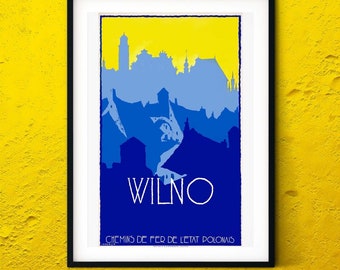 Impression de voyage « Wilno » de Wilno Lituanie, affiche de voyage Art déco Vilnius Luthuania, affiche vintage d'art de la ville de Vilnius, cadeau de voyage d'art mural ville