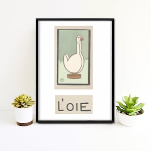 Goose Framed Vintage Illustration Print French Childrens Nursery print, Kitchen Decor,  Animal Print, Goose print, A2 A3 A4 A5