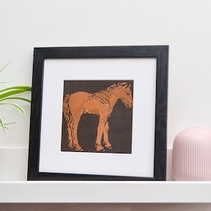Horse illustration print - Square Framed Vintage Childrens Farmyard Animal Book or Kitchen Wall Art Print, pony or foal gift print