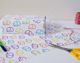 4 X Papier Cadeau "Éléphant Pour Enfant/bébé : Feuilles DIN A2 (certifié, Double-face De Papier Recyclé) 1 X Carte Postale | Pour Fille Et Garçon | Fabriqué En Allemagne