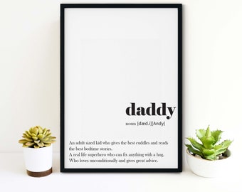 Framed Daddy definition print, Fathers Day Gift from kids, Father Definition Wall Art, daddy quote Print, Dad Birthday Gift, Gift for Daddy