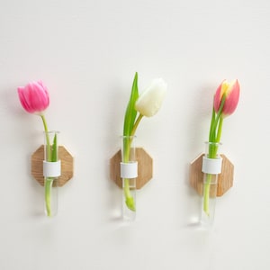 Geometrische Eiche Reagenzglas Knospen Blumenvase, magnetische Einzelstiel Vase, perfekte Trockenblumenvase, Kühlschrankmagnet kleine Blumenvase oder Wanddeko