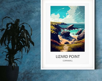 Cornwall Lizard travel posters UK landmark, Hiking Cornwall Gift landscape print, Cornwall Wall Art, personalised Travel Cornwall prints