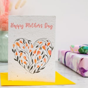 Cartão de coração de flor de papel de semente plantável para dia das mães, cartão de flores silvestres de papel de semente cultivável ecológico