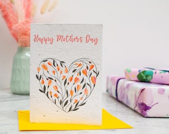 Mothers Day Plantable Seed Paper flower heart Card, eco growable seedpaper wildflower card