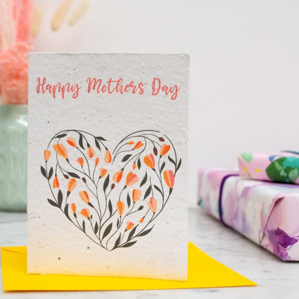 Mothers Day Plantable Seed Paper flower heart Card, eco growable seedpaper wildflower card