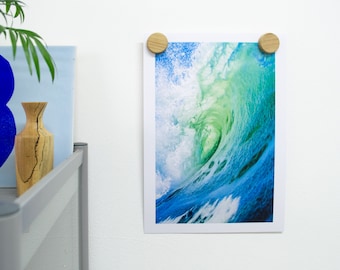 Oak Picture Hanger Magnet Dots- Magnetic wood poster hanger, wooden wall hanging frame for framing art print, chart, scroll or Pictures