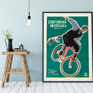 Impresión publicitaria antigua enmarcada, cartel vintage ilustrado con impresión de bicicleta 'Sporting Fever', impresión deportiva con letrero publicitario vintage de los años 1920