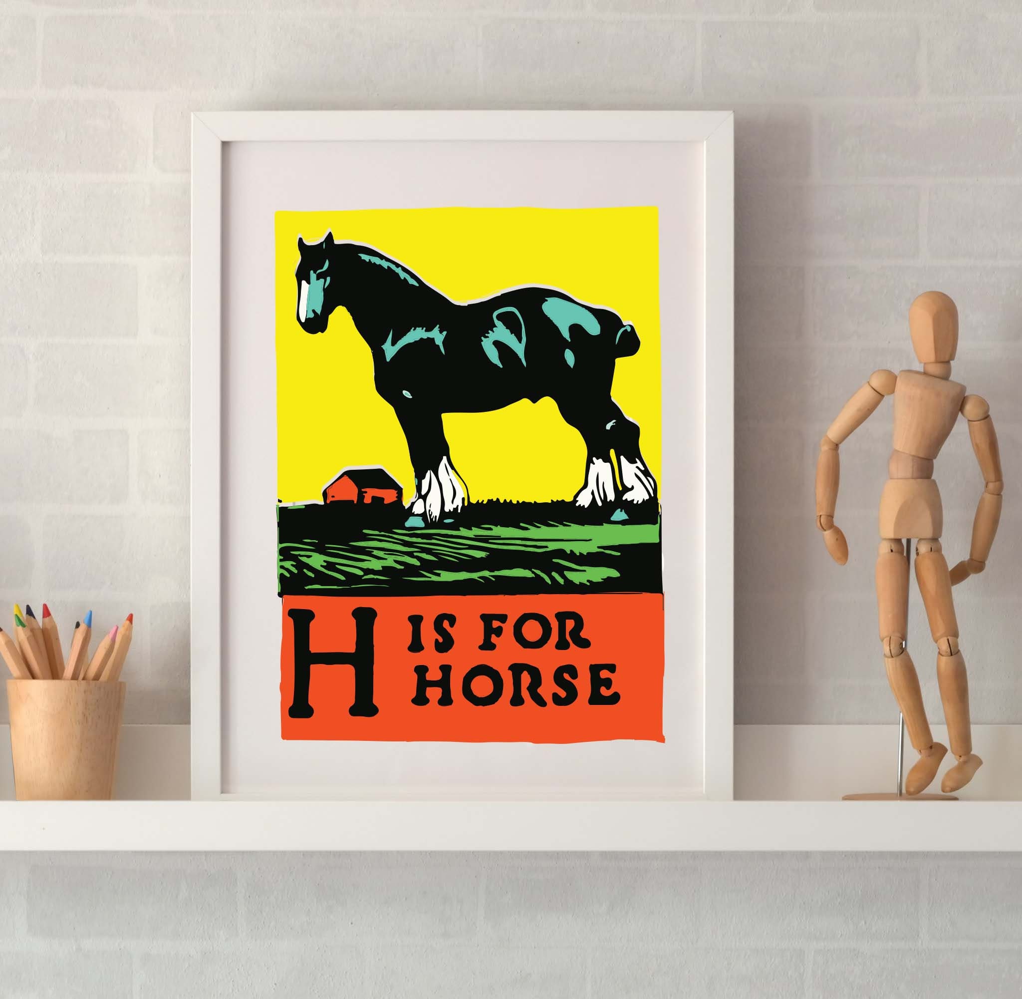 Framed Horse Print, H is for Horse Alphabet Print, Animal Alphabet ...