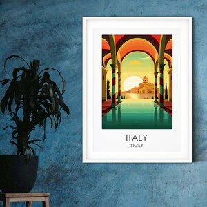 Italy Sicily destination print, modern prints of cities holiday resorts personalised travel poster