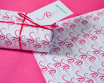 Pink Flamingo Illustration Wrapping Paper gift tag Set, Cute Bird Luxury Gift Wrap Birthday Wrap