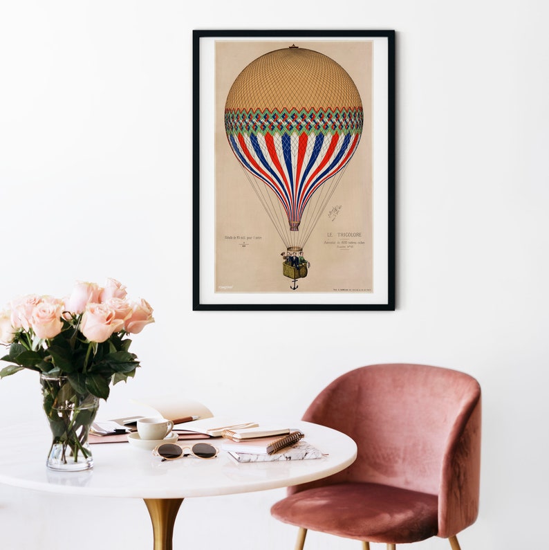 Framed print Hot air balloon art poster vintage balloon art Etsy