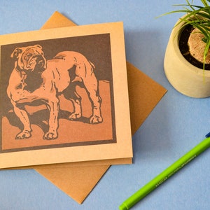English Bulldog Greetings Card - Vintage Square Illustration Print Birthday, Thank you or Blank Card