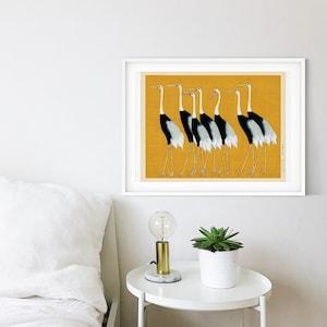 Framed Art Japanese Cranes Print, Flock of Cranes Woodblock Poster 7 Cranes Print Japanese Vintage Decor Ukiyo e Japanese Birds Poster