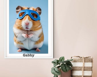 Children's Superhero Hamster print, baby animal personalised name nursery prints