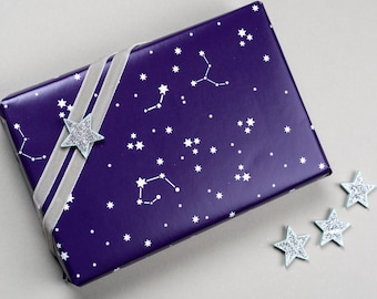Navy Blue Stars Christmas Wrapping Paper gift tag Set, star paper constellation wrapping paper,  Luxury Gift Wrap Christmas Paper