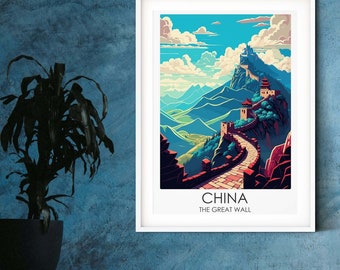 The Great Wall of China world destination print, modern travel print personalised travel poster