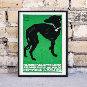 Impresión publicitaria antigua enmarcada 'Hundeausstellung' exposición canina de galgos, impresión de perro vintage, letrero publicitario de arte canino, impresión de Alemania