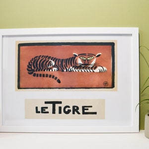 Tiger Vintage Illustration Druck, gerahmter Druck - Le Tigre Französischer Kunstdruck, Kinder Kinderzimmer Dekor Tier Wand Kunst Druck