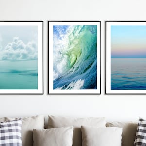 Framed Set of 3 prints Relaxing Ocean Print Calm Water Calm Sea Print Smooth Ocean Print, Seascape print Horizon Minimalist Print