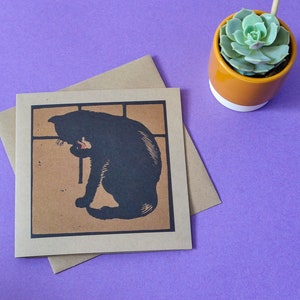 Carte de vœux Black Cat - Illustration carrée vintage Imprimer Anniversaire, Merci ou Carte vierge