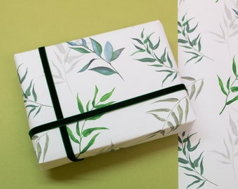 Willow leaf Wrapping Paper, Botanical leaf wrapping paper, Botanical print gift wrap, Watercolour leaves wedding Gift Wrap birthday paper