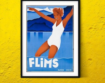 Films Swiss Advertising Print, Vintage advertising poster art deco poster living room print, films posters