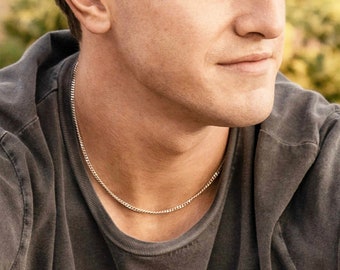 Chaîne à facettes chaîne gourmette en argent cubain collier en acier inoxydable 2 mm et 3 mm chaîne Connell Royaume-Uni homme femme petite amie cadeau