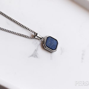 Blauwe lapis lazuli-ketting hanger voor mannen en vrouwen stenen ketting sieraden, 2 mm 3 mm roestvrijstalen vierkante hanger lapis lazuli edelsteenhanger