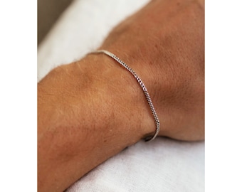 Bracelet fin en argent chaîne homme femme Bracelet minimaliste en acier inoxydable cadeau pour lui cadeau pour elle minimaliste cadeau étanche