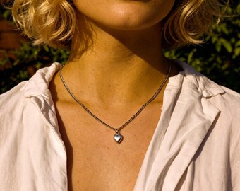 Collier Cœur Gonflé Argent Pendentif Délicat Bijou Minimaliste Cadeau pour Elle