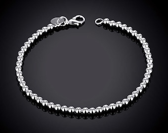 Sterling Silver Plating Bracelet Ball Bead 4mm 8" de long Uk Seller Cadeaux pour elle, Bracelet minimaliste, 925 Sterling Silver Plaqué