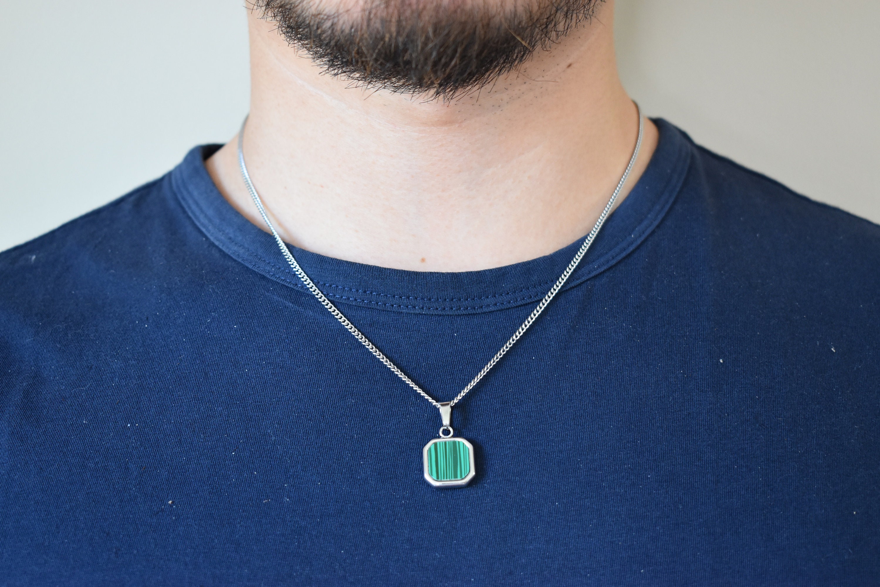 Green Onyx Pendant Necklace for Men and Woman Stone Necklace