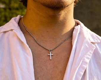Collier croix en argent, pendentif minimaliste, bijou pour homme, cadeau de foi pour lui