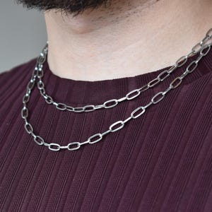 Silver Link Chain Flat Cut Non-tarnish Stainless Steel Silver Curb Chain Necklace Lobster Clasp Unisex Girlfriend Boyfriend Gift