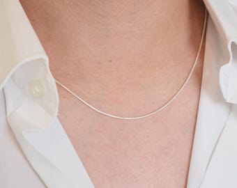Thin Silver Snake Chain Shiny Sterling Silver Necklace Unisex gift for Girlfriend Boyfriend Jewellery UK 1mm Necklace Simple Design